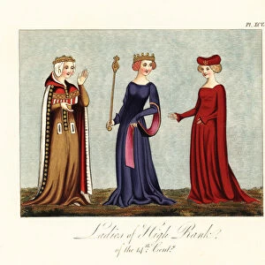 Dress of noble women of the 14th century. 1842 (engraving)