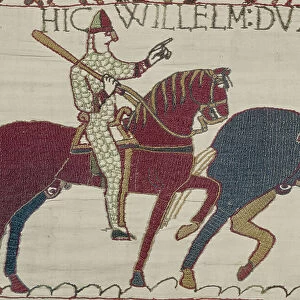 Duke William exhorts his troops to prepare themselves for the battle against the English army, Bayeux Tapestry (wool embroidery on linen)