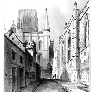 Durham Cathedral, East view from Bow Lane (engraving)
