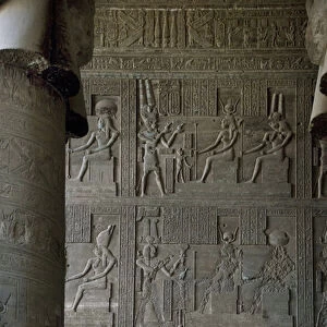Egyptian antiquite: reliefs inside the hypostile room of the temple dedicated to Hathor