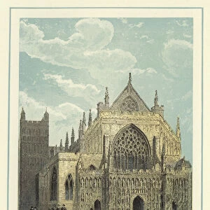 Exeter Cathedral, west front (colour litho)