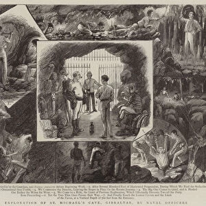 Exploration of St Michaels Cave, Gibraltar, by Naval Officers (engraving)