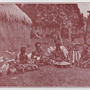 Fiji: Making Yaqona, "Kava"(b / w photo)