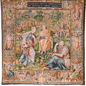 Flemish tapestry. Series The Seven Virtues. Temperance (La Templanza). Model based on Michiel Coxcie. Manufacture Brussels. Manufacture by Frans Geubels. Ca1560-1570. Fabric Silk and wool. Size 330 x 320 cm. Location Cathedral of Burgos