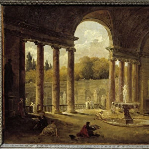 Fountain under a portico. Painting by Hubert Robert (1733-1808), 18th century