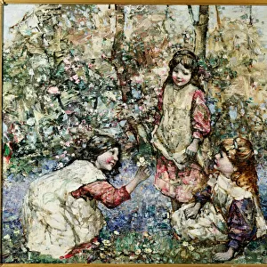Gathering Primroses, 1919 (oil on canvas)