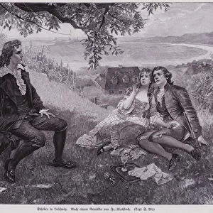 German poet Friedrich Schiller with his fellow poet Christian Gottfried Koerner and his wife Minna in Loschwitz, Saxony, 1785 (engraving)