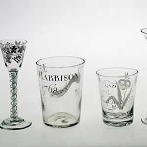 Glasses made by the Beilby family, c. 1750 (enamelled glass)