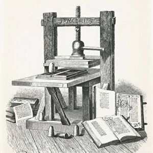 Gutenbergs press, reconstructed, and housed in the Deutsche Buchgewerbehaus at
