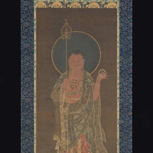 Hanging scroll of Kshitigarbha, 1300-50 (ink, color, and gold on silk)