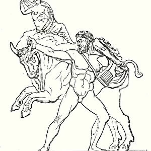 Heracles battling the Cretan Bull (engraving)