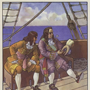 Illustration for Gullivers Travels by Jonathan Swift (colour litho)
