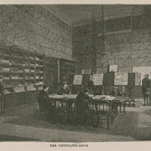 The Imperial Institute: The newspaper room (engraving)