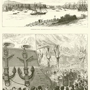 Launch of HMS Edinburgh at Pembroke Dock, Milford Haven (engraving)