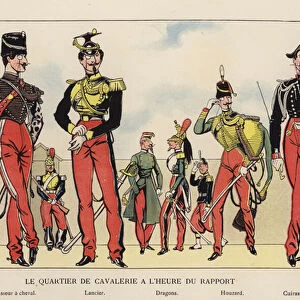 Le Quartier De Cavalerie A L Heure Du Rapport, 1867 (colour litho)
