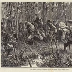 The Looshai Expedition, Goorkhas clearing a Passage through Bamboo Jungle (engraving)
