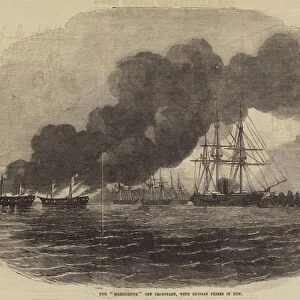 The "Magicienne"off Cronstadt, with Russian Prizes in Tow (engraving)