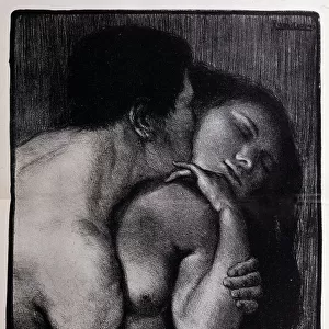 Man kissing a woman. Lithograph by Pere Torne-Esquius (Torne Esquius, 1879-1936), 1907 - in "Geschichte des Erotischen Kunst"by Edouard Fuchs, Berlin, 1908