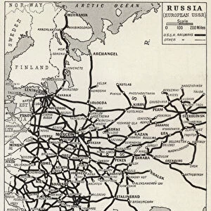 Map of the railway network in the European part of the Soviet Union, 1930s (litho)