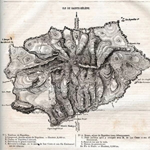 map of Saint Helena island, engraving, 19th century - Map of the island of Sainte Helene