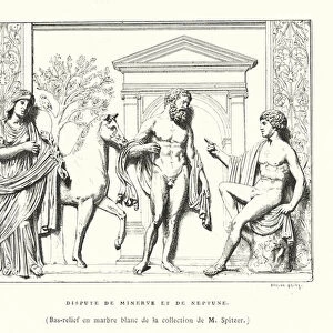 Marble bas-relief depicting the dispute between Minerva and Neptune (engraving)