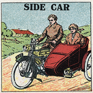 Mechanical traction: motorcycle side car. Anonymous illustration of 1925