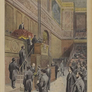 Members of the French parliament voting to elect Armand Fallieres President of France at Versailles (colour litho)