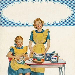 Mother and Daughter Cooking, 1930 (screen print)