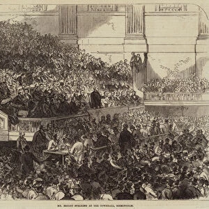 Mr Bright speaking at the Townhall, Birmingham (engraving)