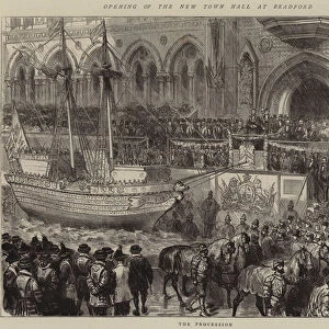 Opening of the New Town Hall at Bradford, the Procession (engraving)