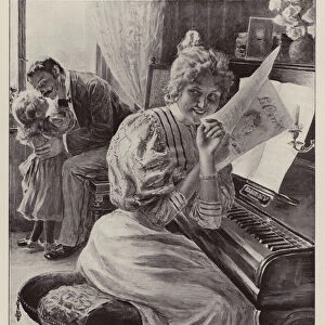 Piano teacher persuading a little girl to deliver a kiss to her aunt at the piano (litho)