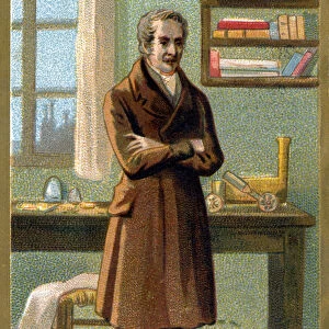 Portrait of George Stephenson (1781-1848). Chromolithography of the late 19th century