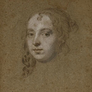 Portrait Head of a Lady, (black and red chalks heightened with white on buff paper)