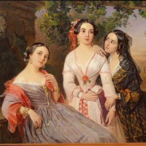 Portraits des soeurs la comtesse Elisabeth Salias de Tournemire (1815-1892), Sophia Soukhovo Kobylina (Soukhovo-Kobylina) (1825-1867) et Eudokia Petrovo Solovovo - Peinture de Pimen Nikitich Orlov (1812-1863), huile sur toile, 1847, 59, 7x72