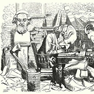 Punch cartoon: writer at work in his study (engraving)