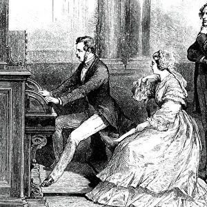 Queen Victoria watching Prince Albert playing the organ to Felix Mendelssohn, 1842 (engraving)
