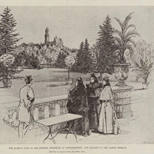 The Queens Visit to the Empress Frederick at Friedrichshof, Her Majesty on the Castle Terrace (litho)