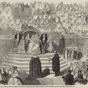 The Queens Visit to Leeds, the Town Clerk reading the Address to Her Majesty in the Townhall (engraving)