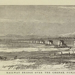 Railway Bridge over the Chenab, Punjaub, opened by the Prince of Wales (engraving)