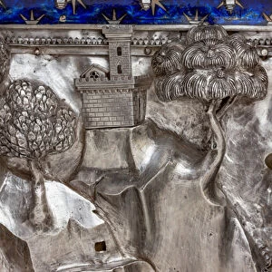 Saint John in prison sending disciples to Jesus, tile from The Silver Altar of Saint Johns Treasure, 1367- 1483