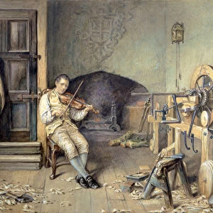 Samuel Crompton (1753-1827) Inventing his Spinning Mule, 1895 (oil on canvas)