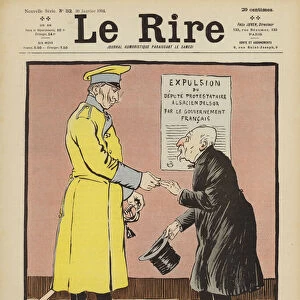 Satire on Frances abandonment of Alsace to Germany. Illustration for Le Rire (colour litho)