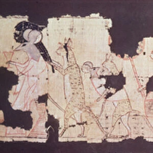 Satirical papyrus depicting a mouse being served by cats (papyrus)