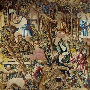 Scenes of harvest and woodcutter. Tapestry of the Flemish School. Tournai