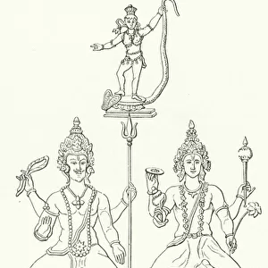Shiva, Vishnu and Krishna, Hindu gods (engraving)
