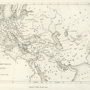 Sketch of the great empires in the time of Charlemagne (engraving)