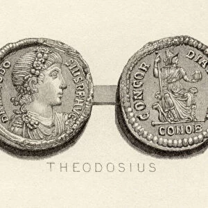 Solidus coin from the time of Theodosius the Great (engraving)