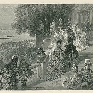 Spectators watching a boat race (engraving)
