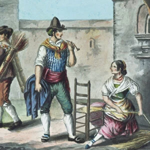 Straw chair maker (coloured engraving)