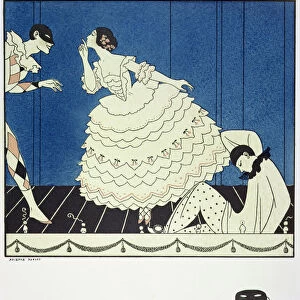 Tamara Karsavina (1885-1978) as Columbine, Vaslav Nijinsky (1890-1950) as Harlequin and Adolph Bolm (1884-1951) as Pierrot in Fokines Carnaval in 1910, pub. 1914 (pochoir print)
